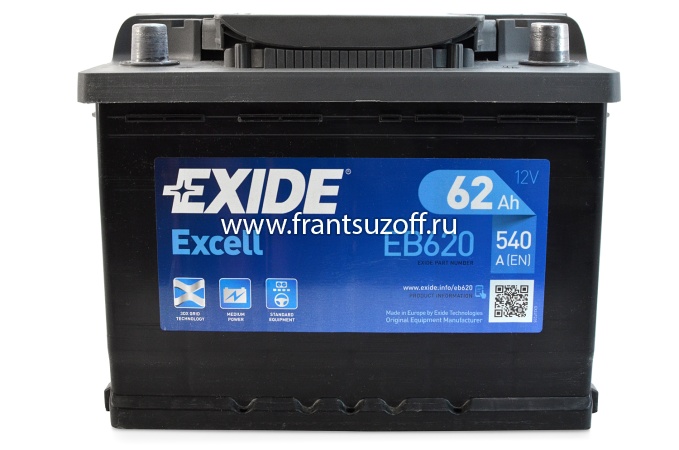 Аккумулятор EXIDE  540A 62AH  ( Полюса - 0,  Длина - 242, Ширина - 175, Высота - 190 )