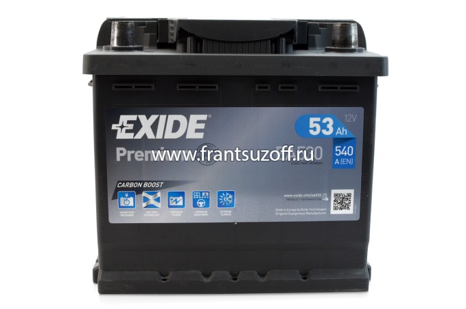 Аккумулятор EXIDE  540A 53AH  ( Полюса - 0,  Длина - 207, Ширина - 175, Высота - 190 )